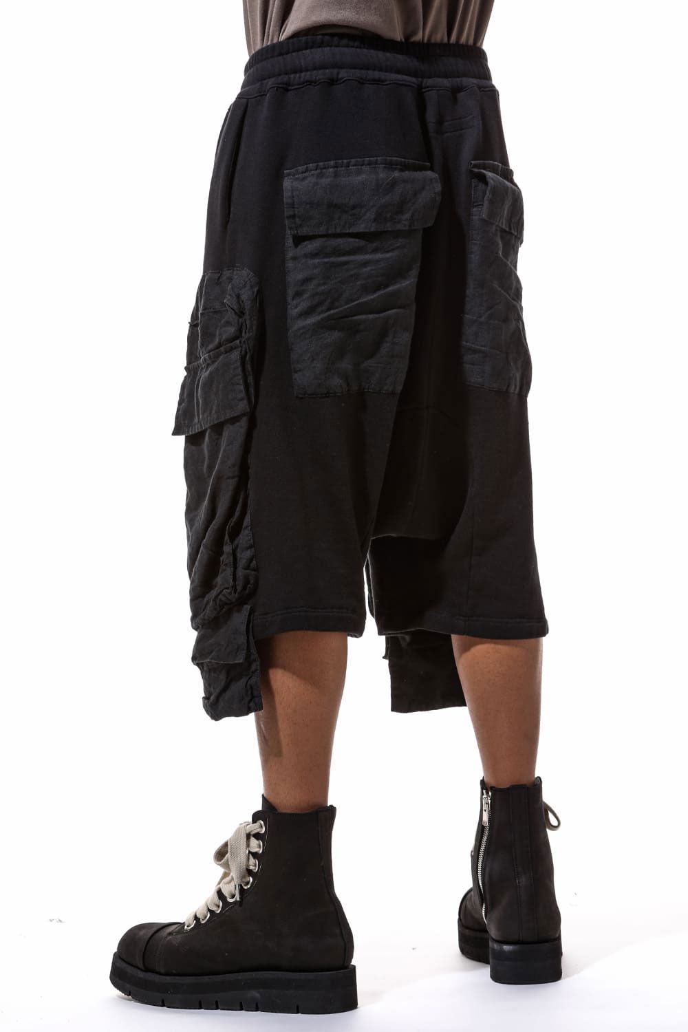 コットンリネンコンビスウェットショーツ / Linen Combi Sweat Shorts / ブラック / ag-9054