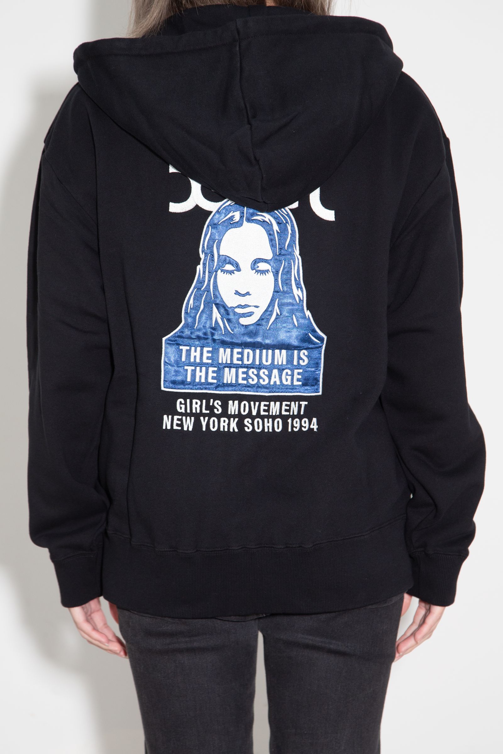 FACE PATCH AND LOGO ZIP UP SWEAT HOODIE / ブラック