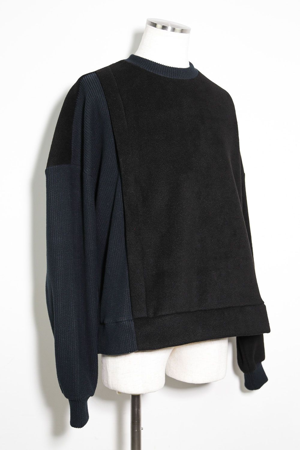 ニットコーデュロイ×フリーストップ / Knit Corduroy Combi Fleece Top / ブラック / ag-10086