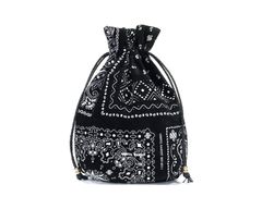 スエード巾着バッグ / ブラック x ホワイト