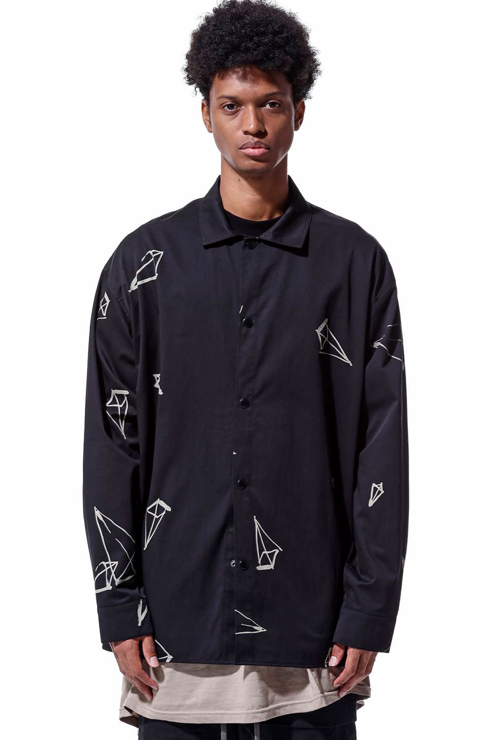 総柄プリントシャツ / Print Long Sleeve Shirts / ブラック / ag-6999