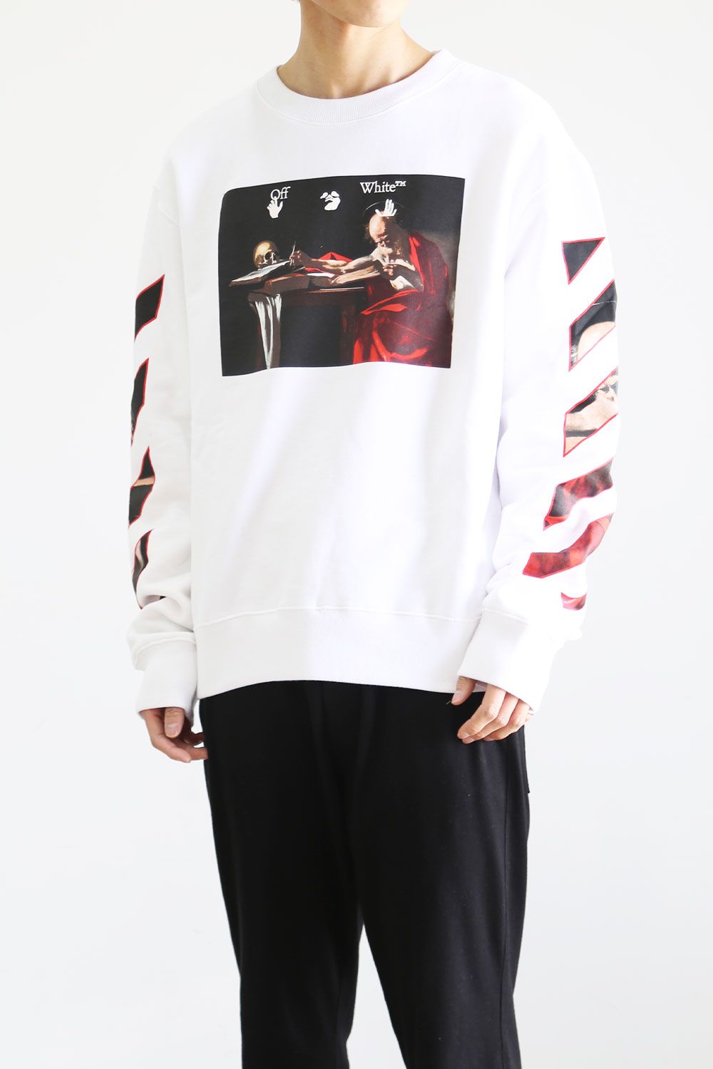 OFF-WHITE - CARAVAGGIO SLIM CREWNECK / ホワイト×レッド