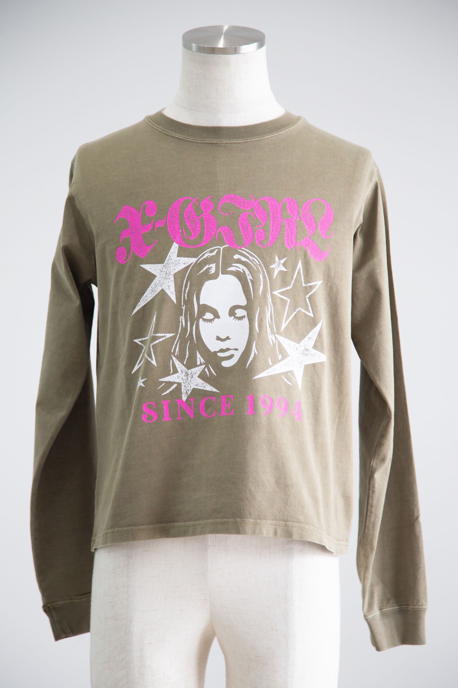 STAR AND FACE LOGO FADED L/S TEE / オリーブ