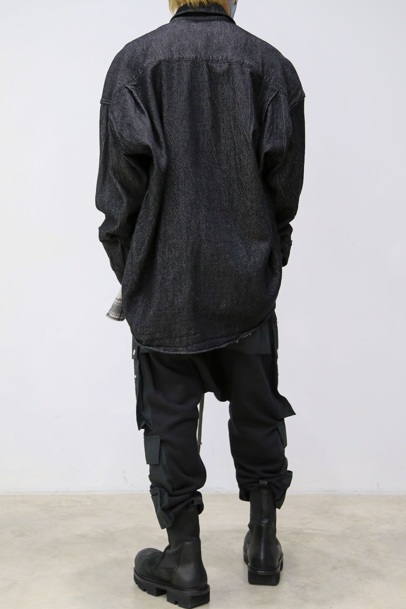 フロントジップアシンメトリーチェックコンビコクーンシャツ / FRONT ZIP ASYMMETRY CHECK COMBI COCOON  SHIRTS / ブラックチェック