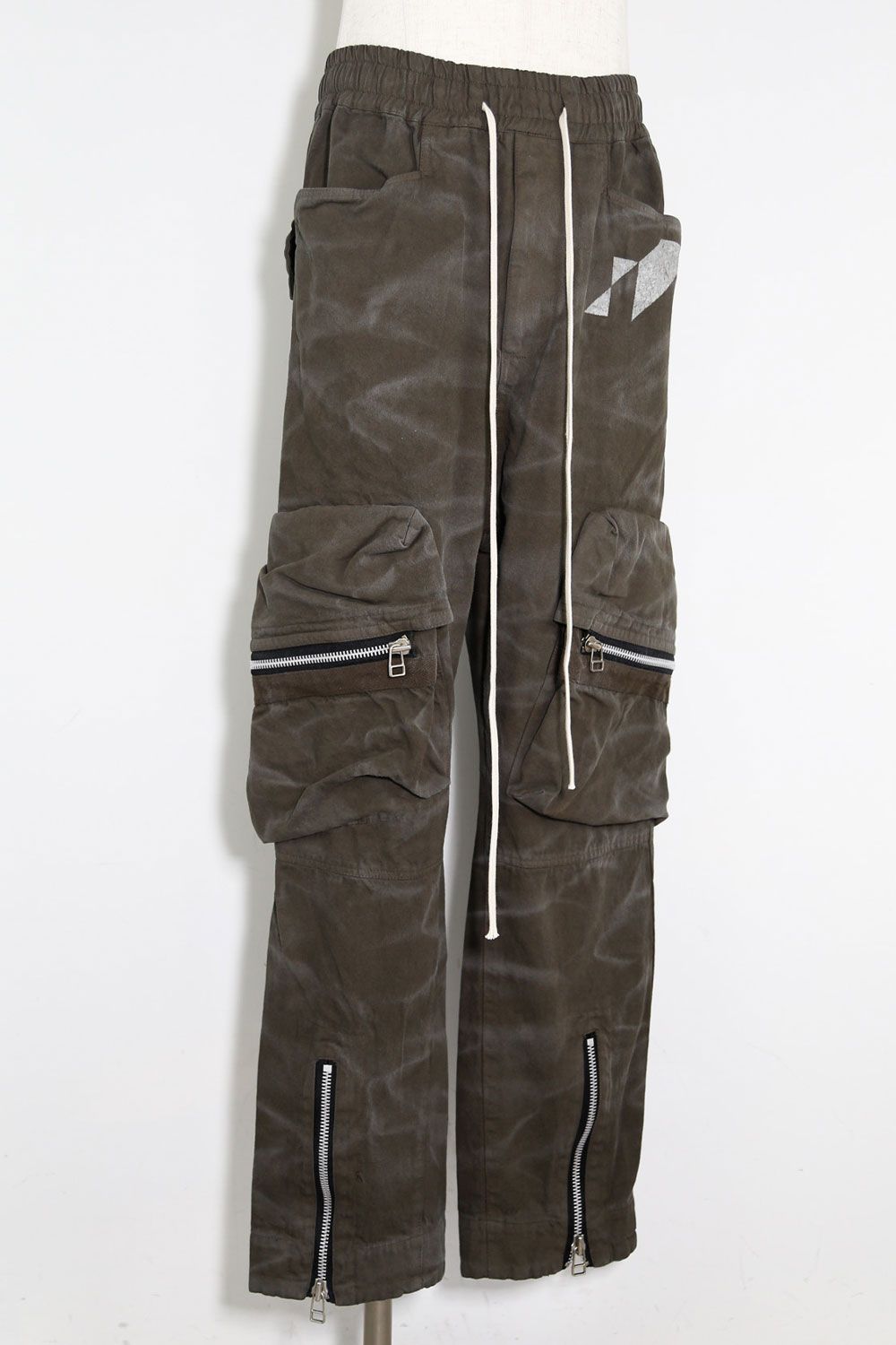 ヴィンテージ染めワイドカーゴパンツ / Vintage Dyed Pocket Long Pants / カーキ / ag-7035-1