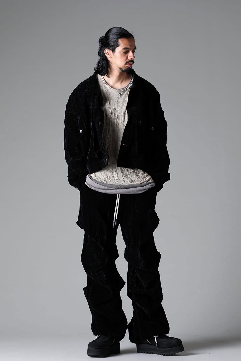 ベロアタックワイドパンツ / TUCK WIDE PANTS / ブラック / ag-12035-1