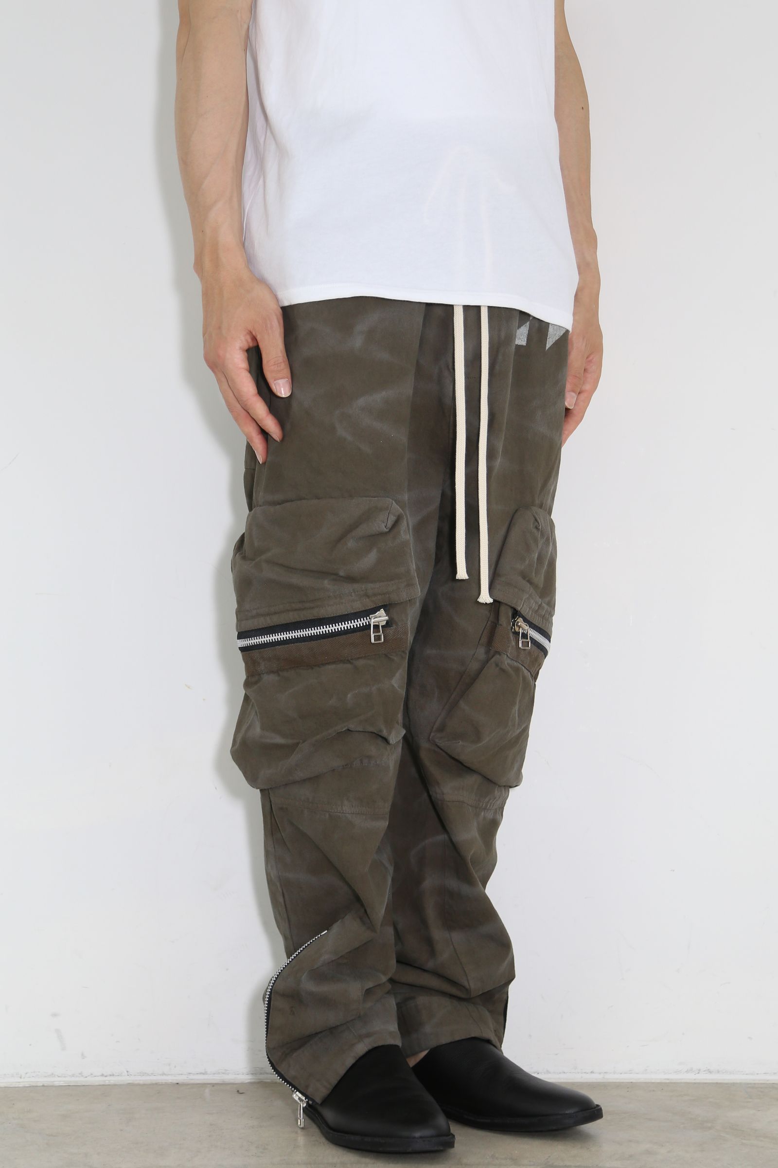 ヴィンテージ染めワイドカーゴパンツ / Vintage Dyed Pocket Long Pants / カーキ / ag-7035-1
