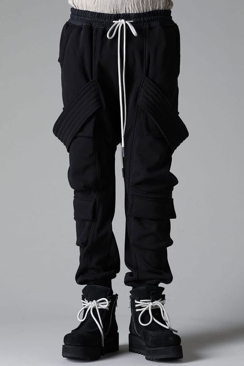 ボンバーヒートベルトカーゴサルエルスウェットパンツ / Bomber Heat Belt Cargo Sarouel Pants / ブラック / ag-10059