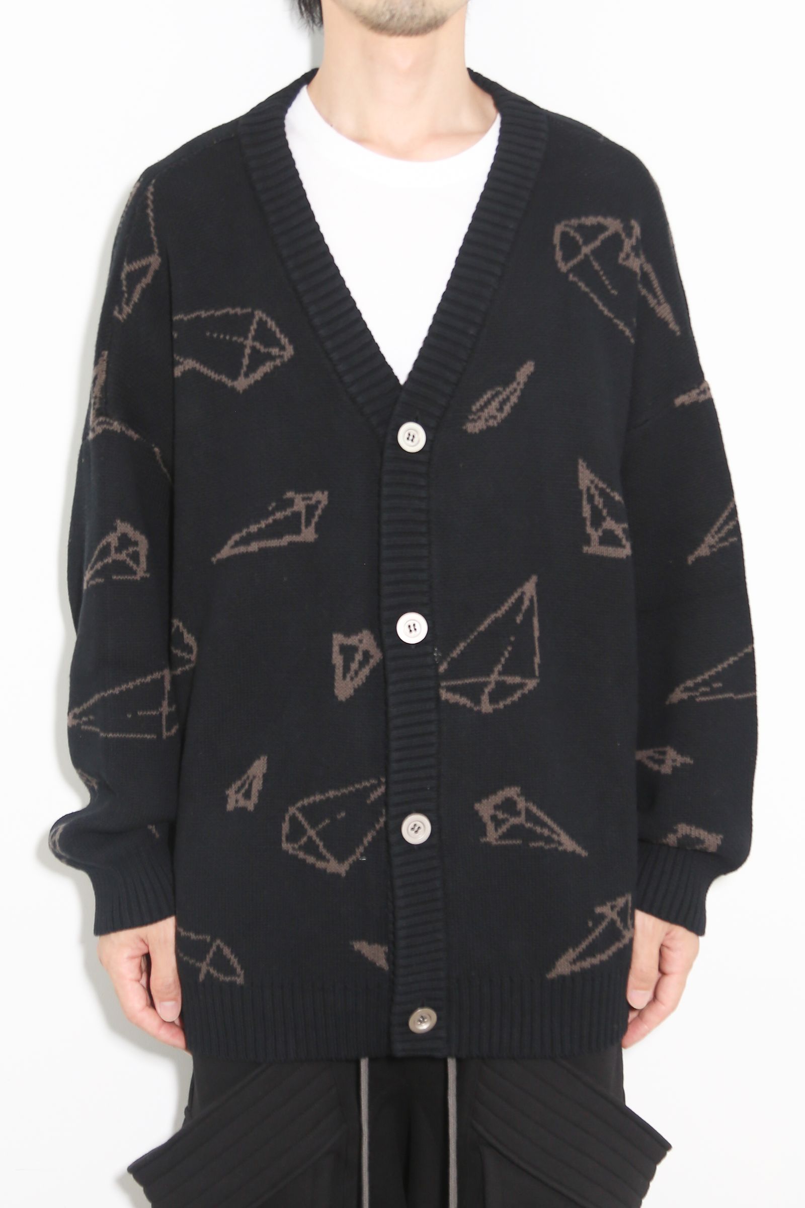 ピラミッド模様オーバーサイズカーディガン / Pyra Pattern Knit Cardigan / ブラック×ブラウン / ag-8010-2