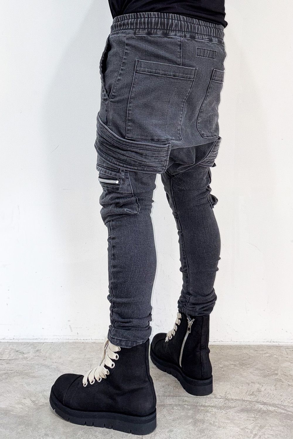 サルエルカーゴスキニーデニム / Indigo Denim Cargo Sarouel Skinny / ダメージブラック / ag-6036-2