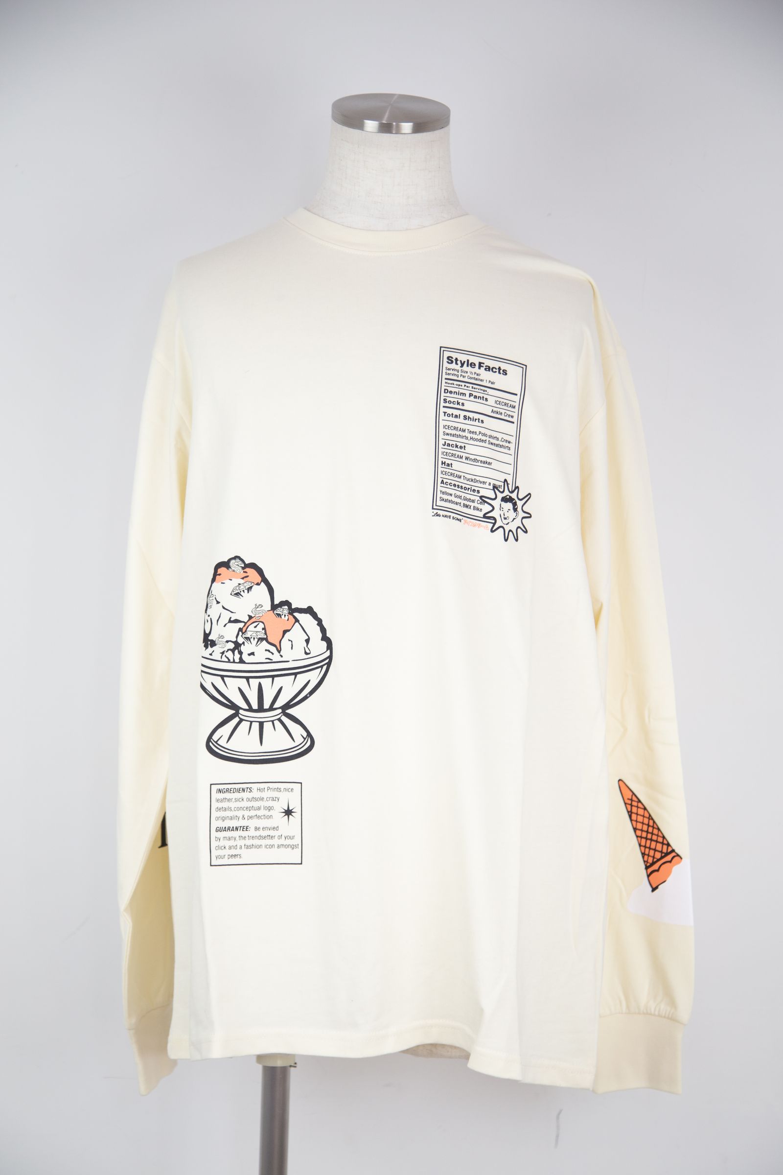 【ICECREAM】STYLE FACTS LS T-SHIRT / ANTIQUE WHITE