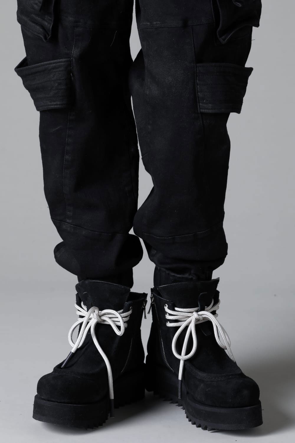 【コーティングあり】ベルトカーゴジョガーデニム / COATED BELT CARGO JOGGER DENIM / ブラック / ag-12064-2