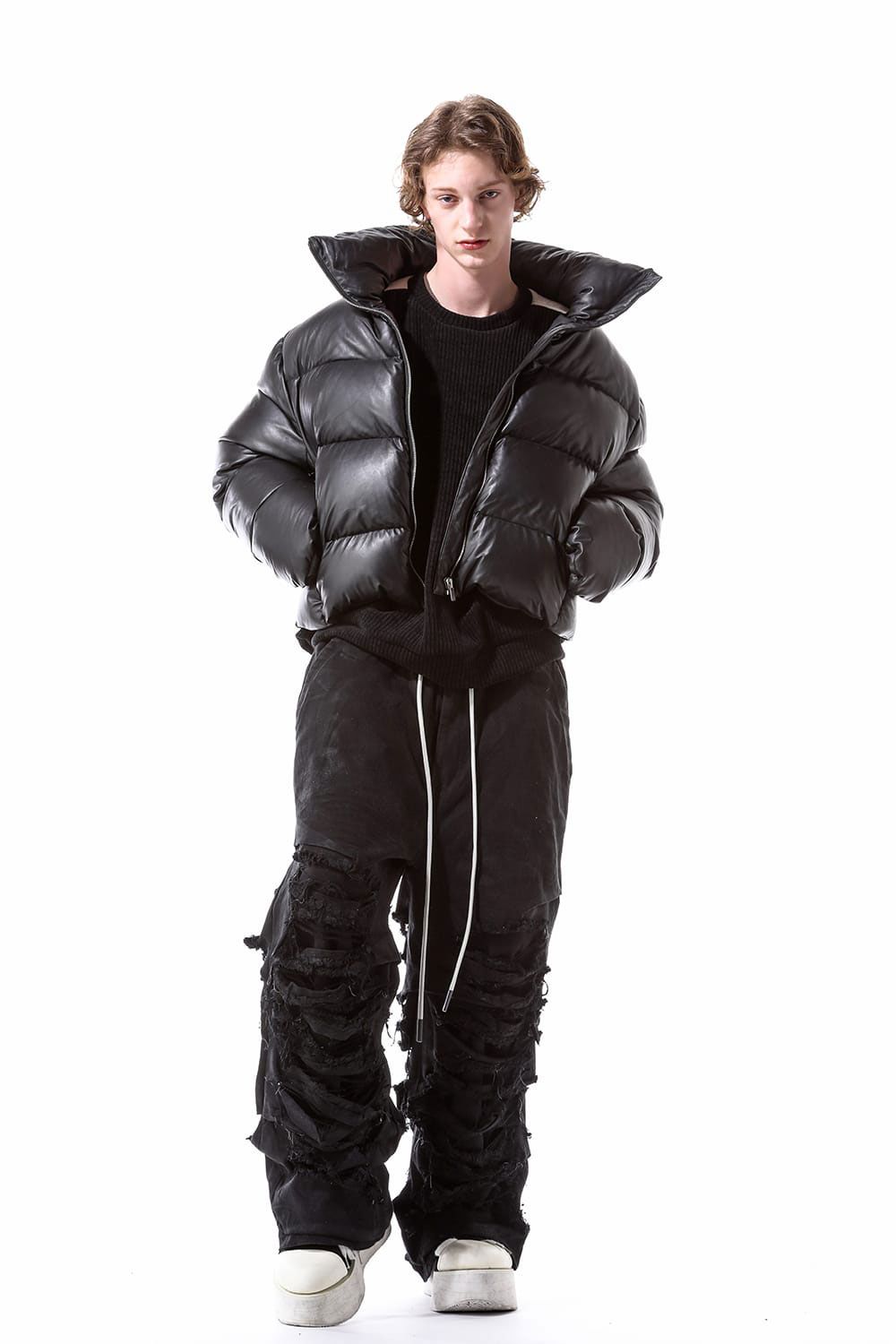 Leather High Neck Short Down