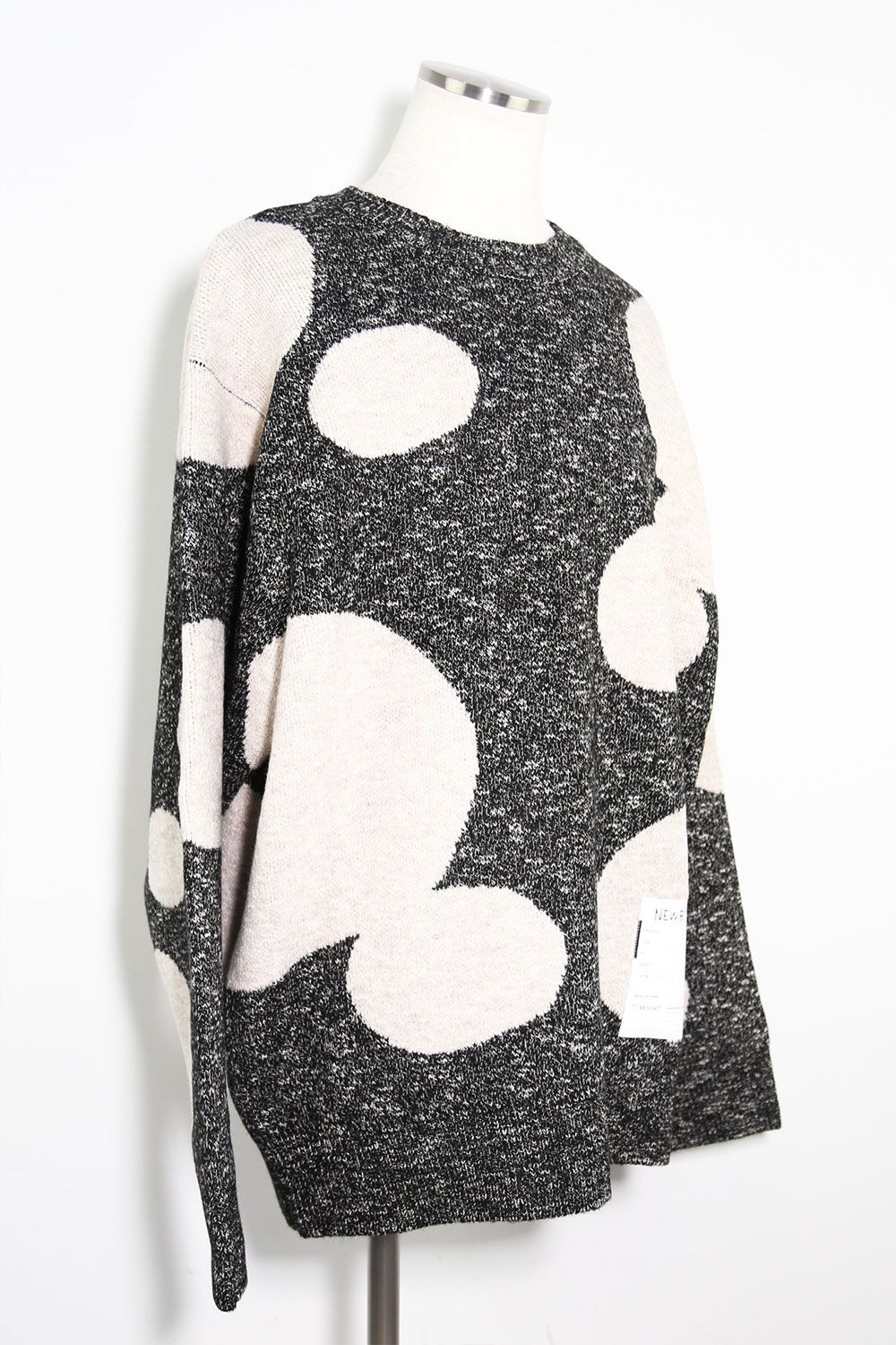 ドット模様リラックスフィットニット / Polka Pattern Knit Top / グレー×ベージュ / ag-8011