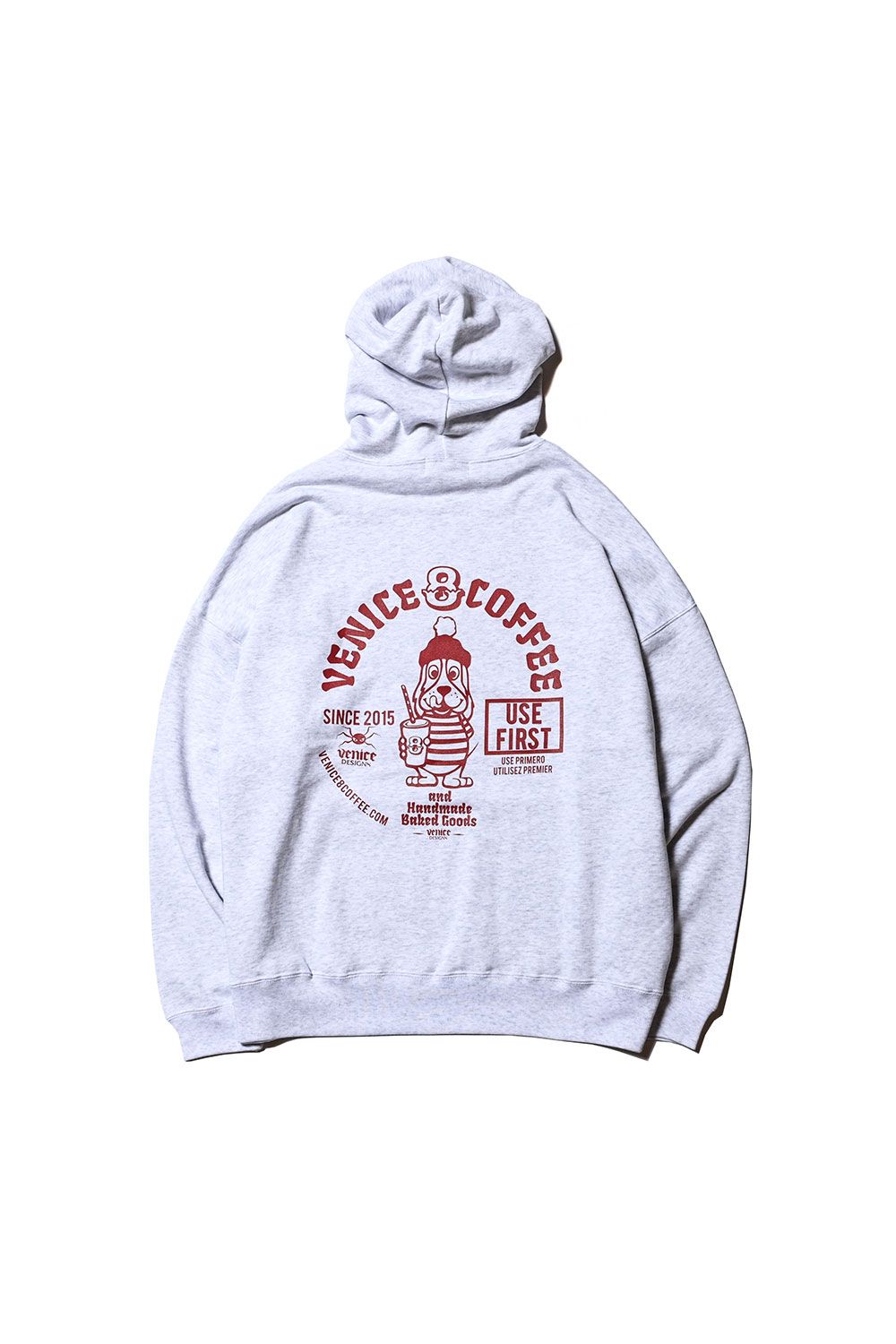 ×VENICE8 COFFEE HOUSE®️ CAFE DOG DROPSHOULDER  PULLOVER HOODIE / アッシュグレー