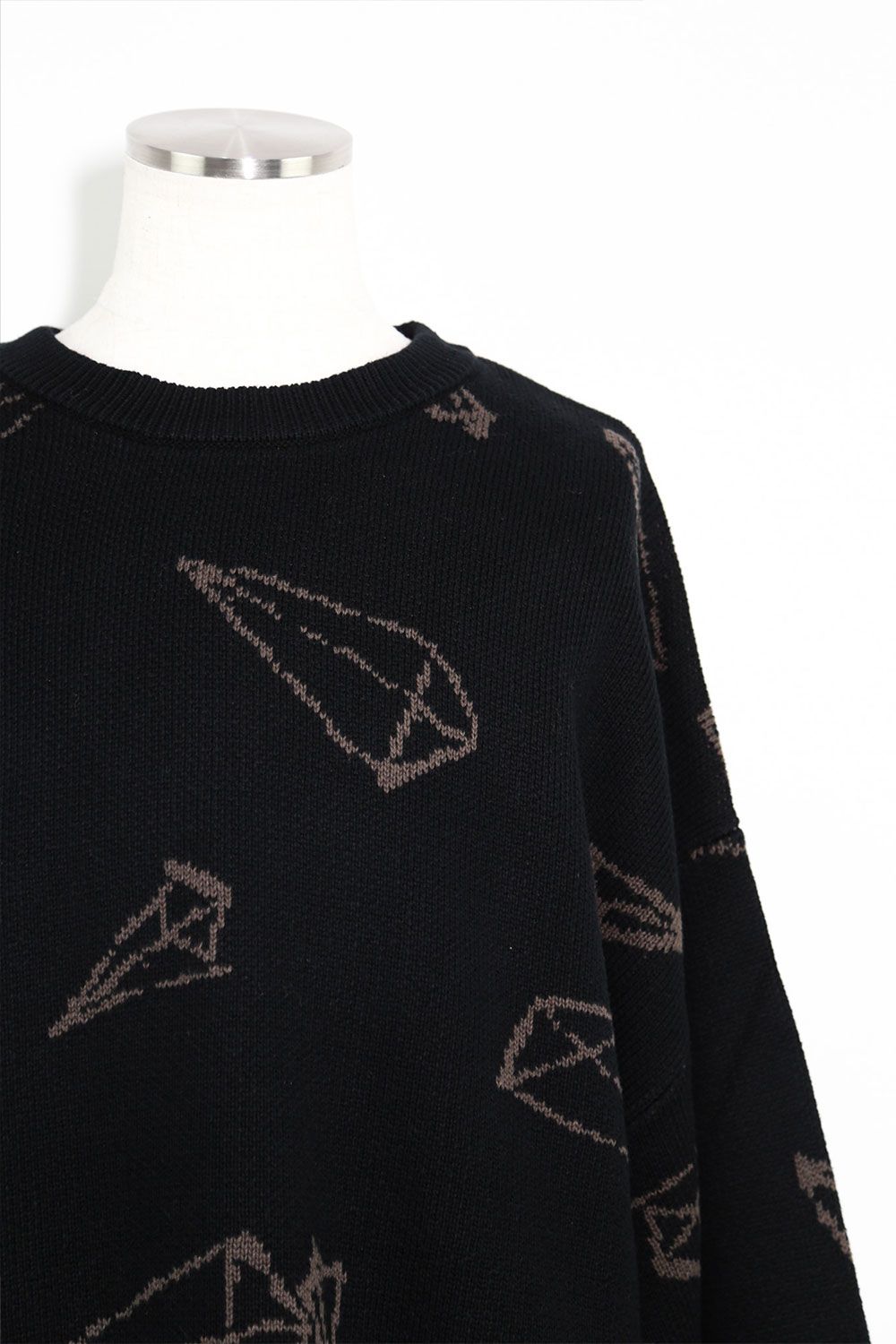[ラスト1点 サイズ2] ピラミッド模様リラックスフィットニット / Pyra Pattern Knit Top / ブラック×ブラウン / ag-8009-1