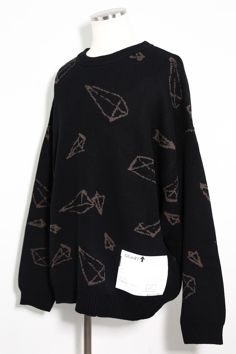 [ラスト1点 サイズ2] ピラミッド模様リラックスフィットニット / Pyra Pattern Knit Top / ブラック×ブラウン / ag-8009-1