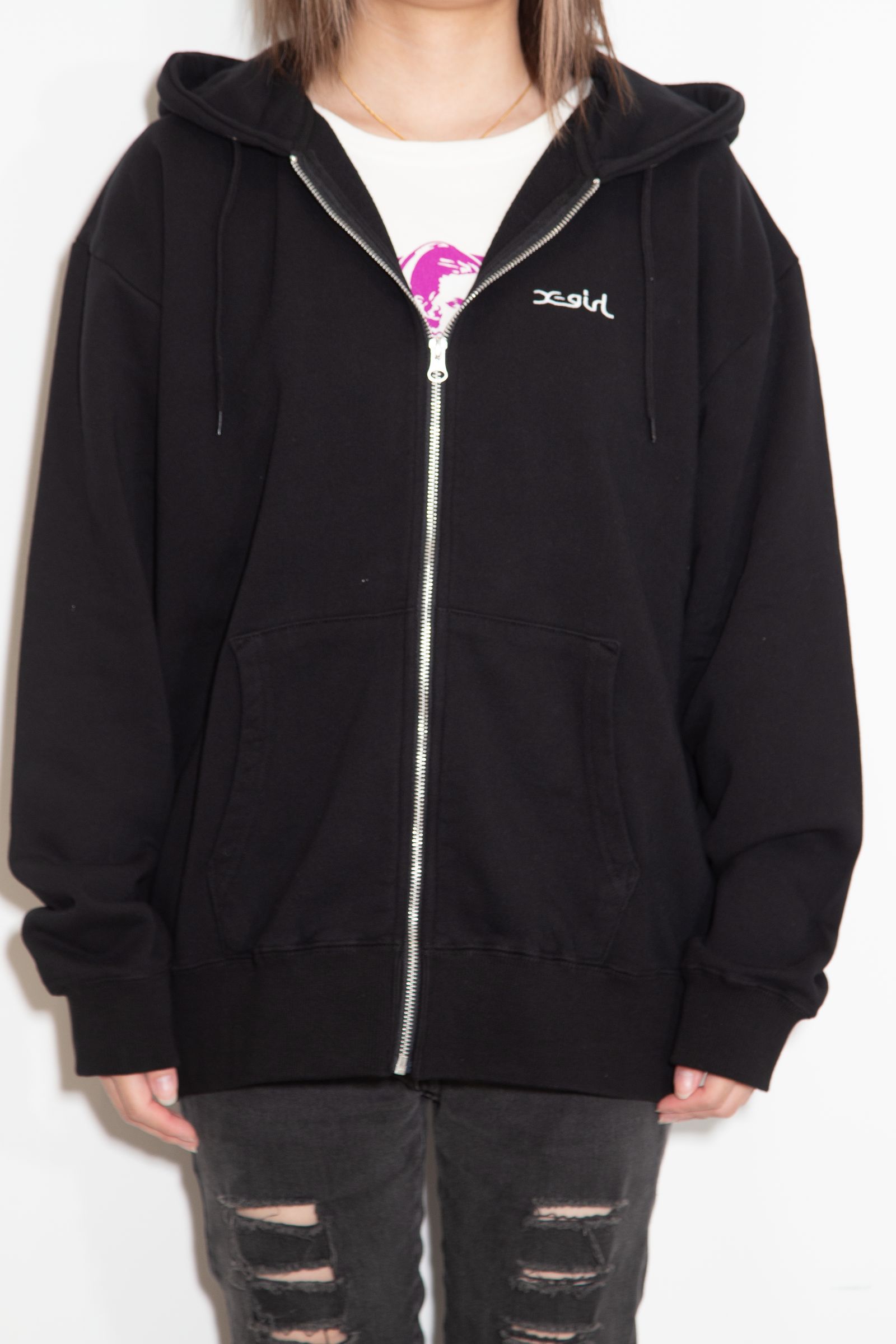 ARCH LOGO AND FACE PATCH ZIP UP SWEAT HOODIE / ブラック