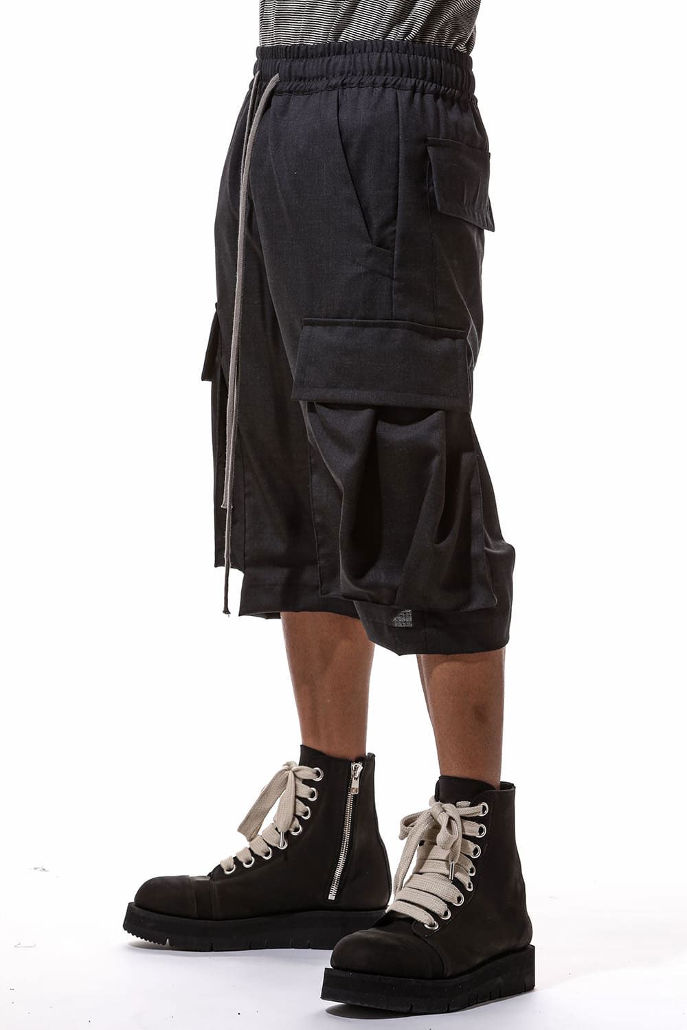 サマーウールタックポケットショーツ / Tuck Pocket Shorts / ブラック / ag-9069-1