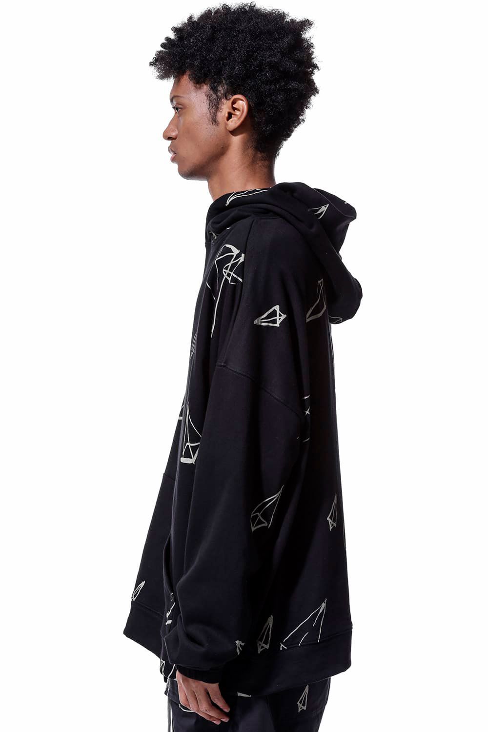 総柄プリントパーカー / Print Sweat Hoodie / ブラック / ag-7016
