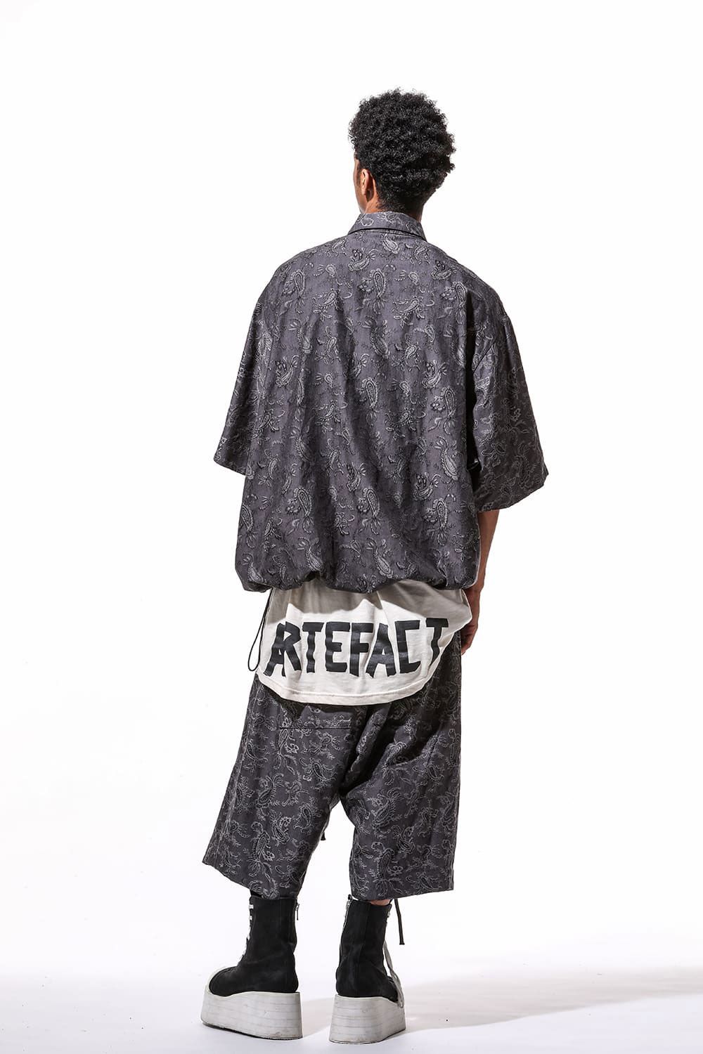 ペイズリー柄ハーフスリーブシャツ / Paisley Front Zip Harf Sleeve Shirts / ブラック / ag-9060-1