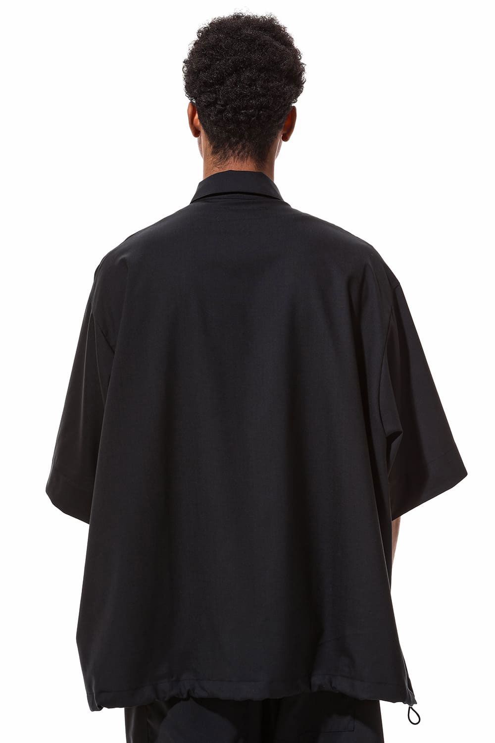 サマーウールハーフスリーブシャツ / Summer Wool Front Zip Harf Sleeve Shirts / ブラック / ag-9060-2