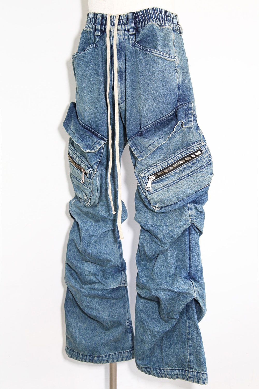 デニムカーゴタックバギーパンツ / Denim Cargo Tuck Baggy Pants / ブルー / ag-11018-3