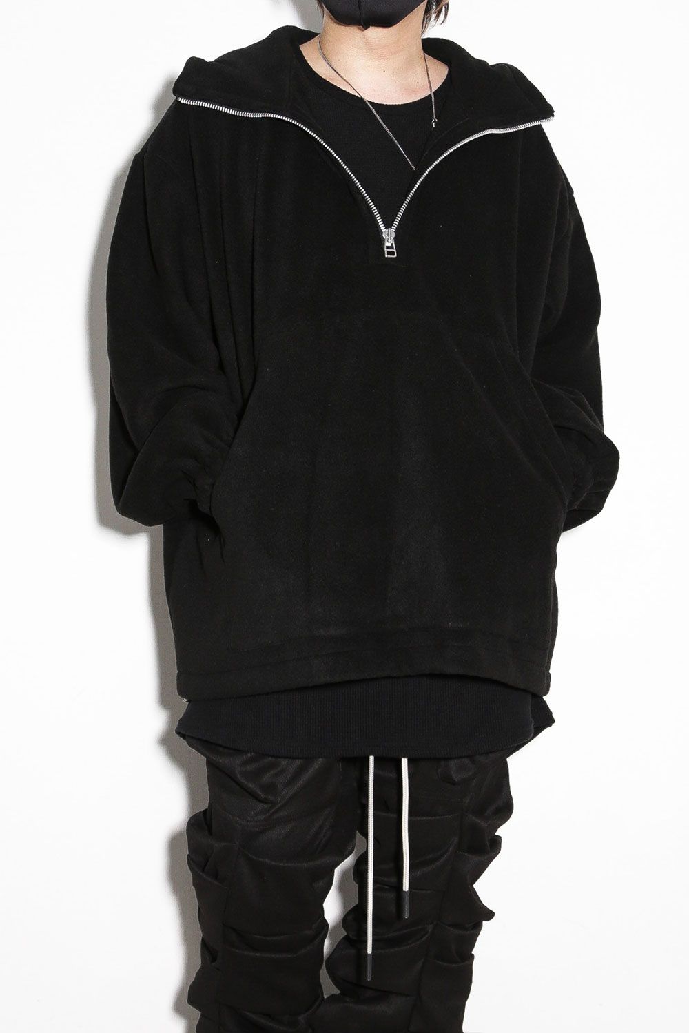 フリースハーフジップフーディー / Fleece Hoodie / ブラック / ag-10085-1