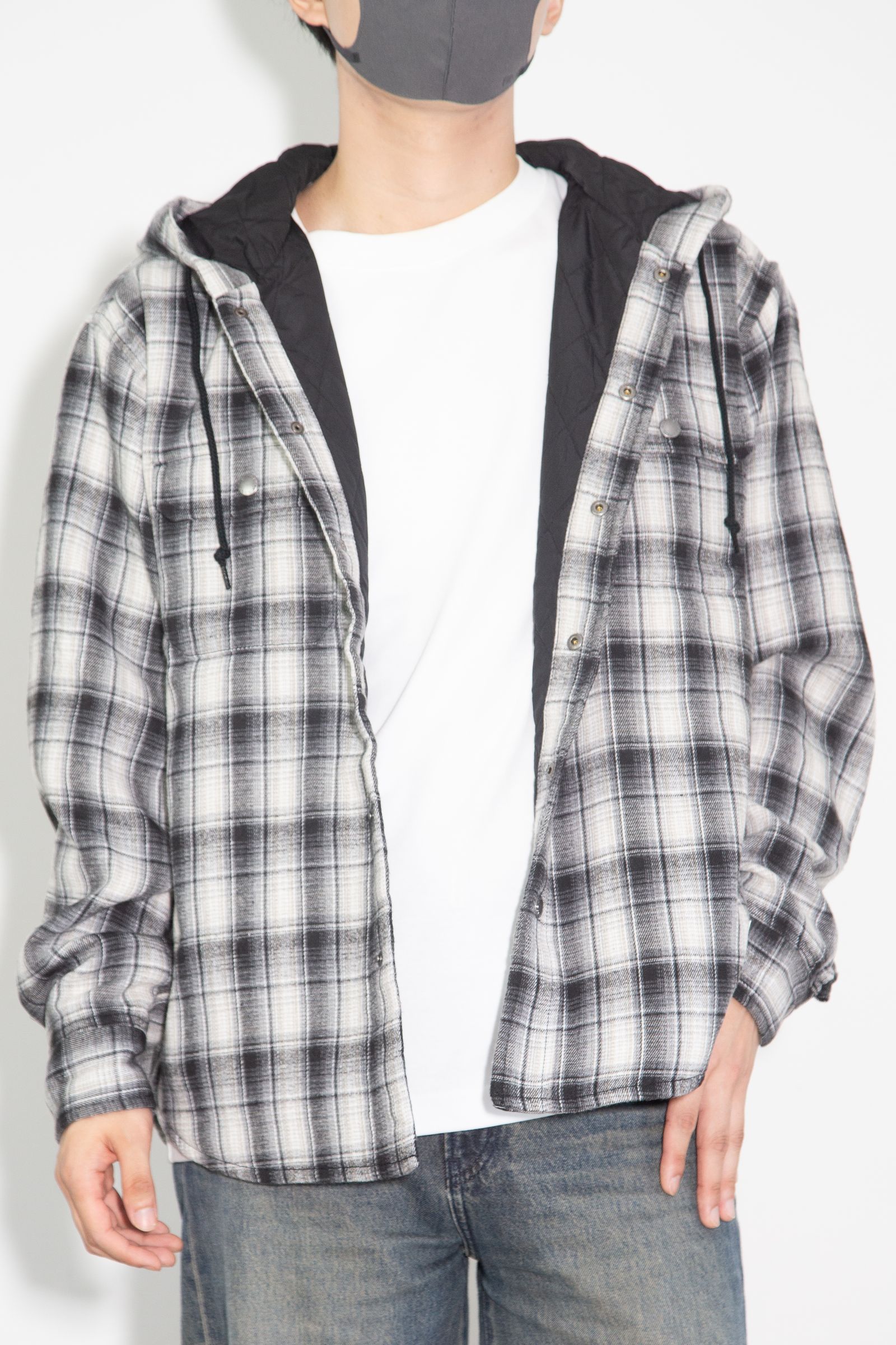 HOODED FLANNEL SHIRT / ブラック