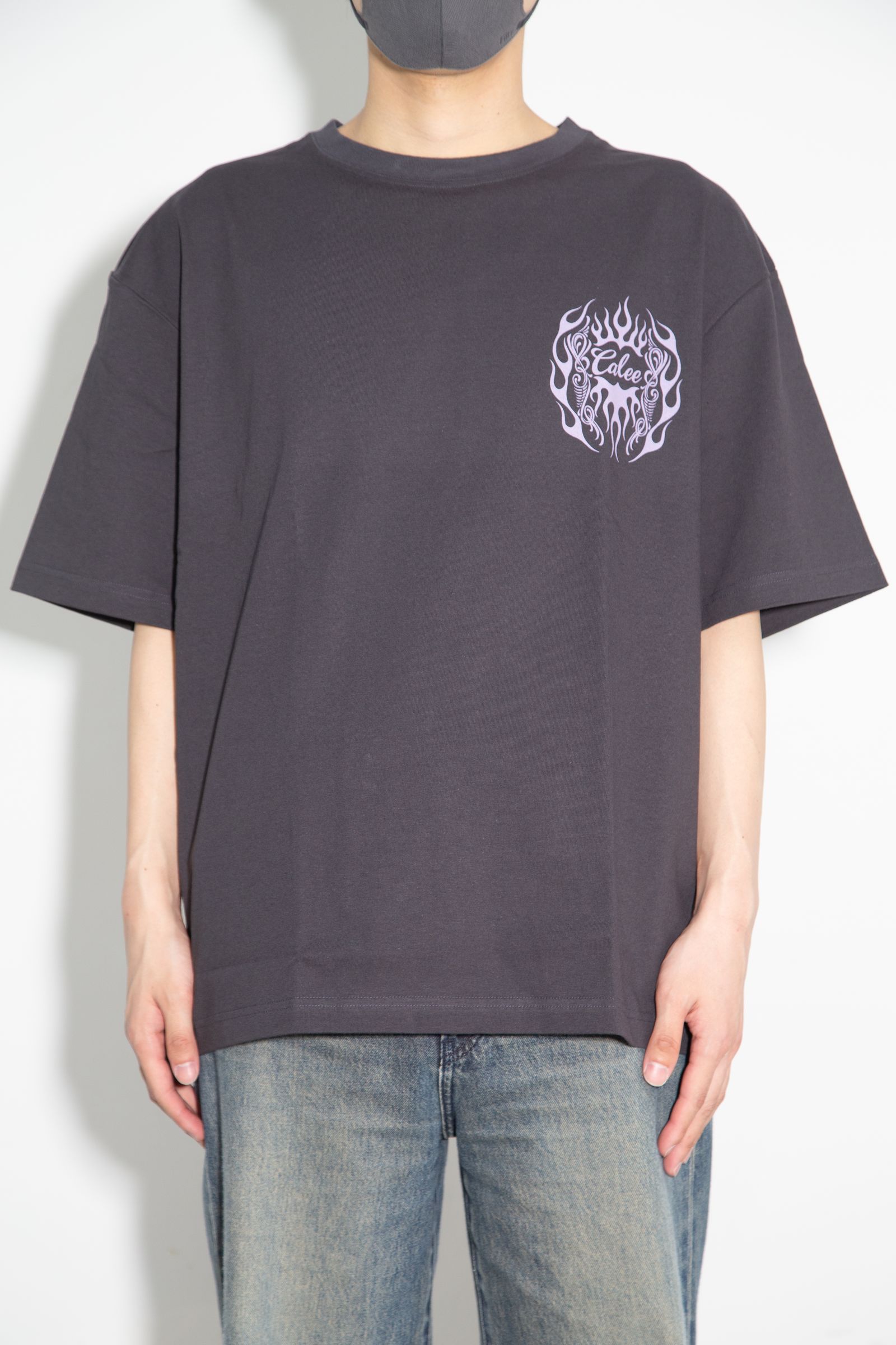 VINTAGE TYPE FLAME LOGO PINSTRIPING S/ S TEE ＜NATURALLY PAINT DESIGN＞ / ブラック