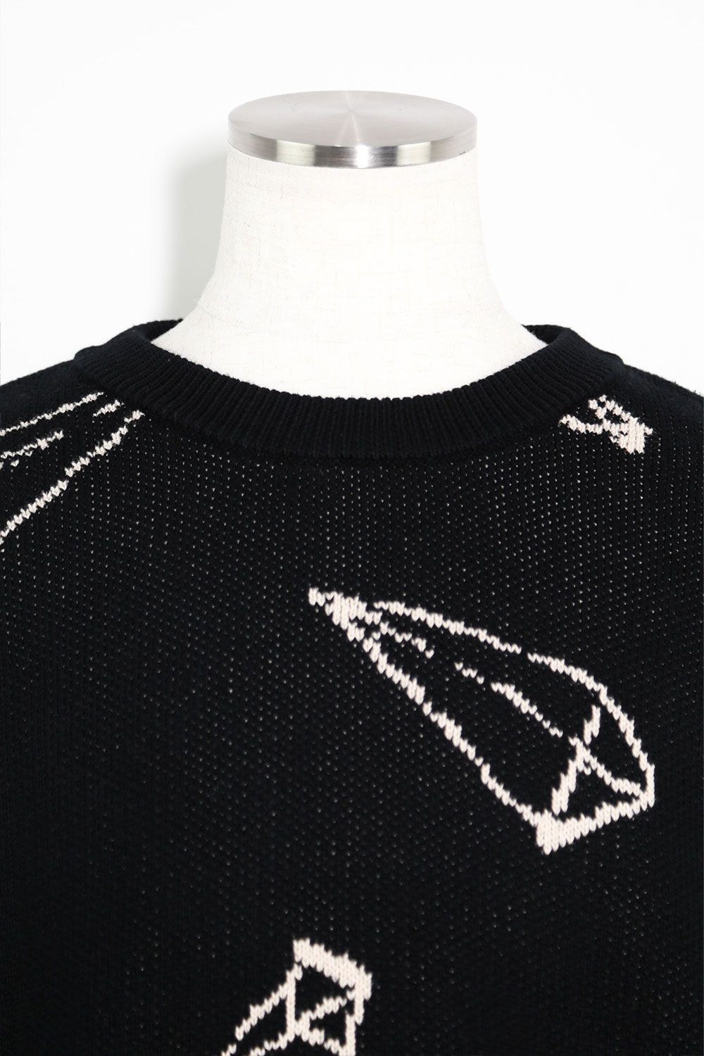 ピラミッド模様リラックスフィットニット / Pyra Pattern Knit Top / ブラック×アイボリー / ag-8009-1