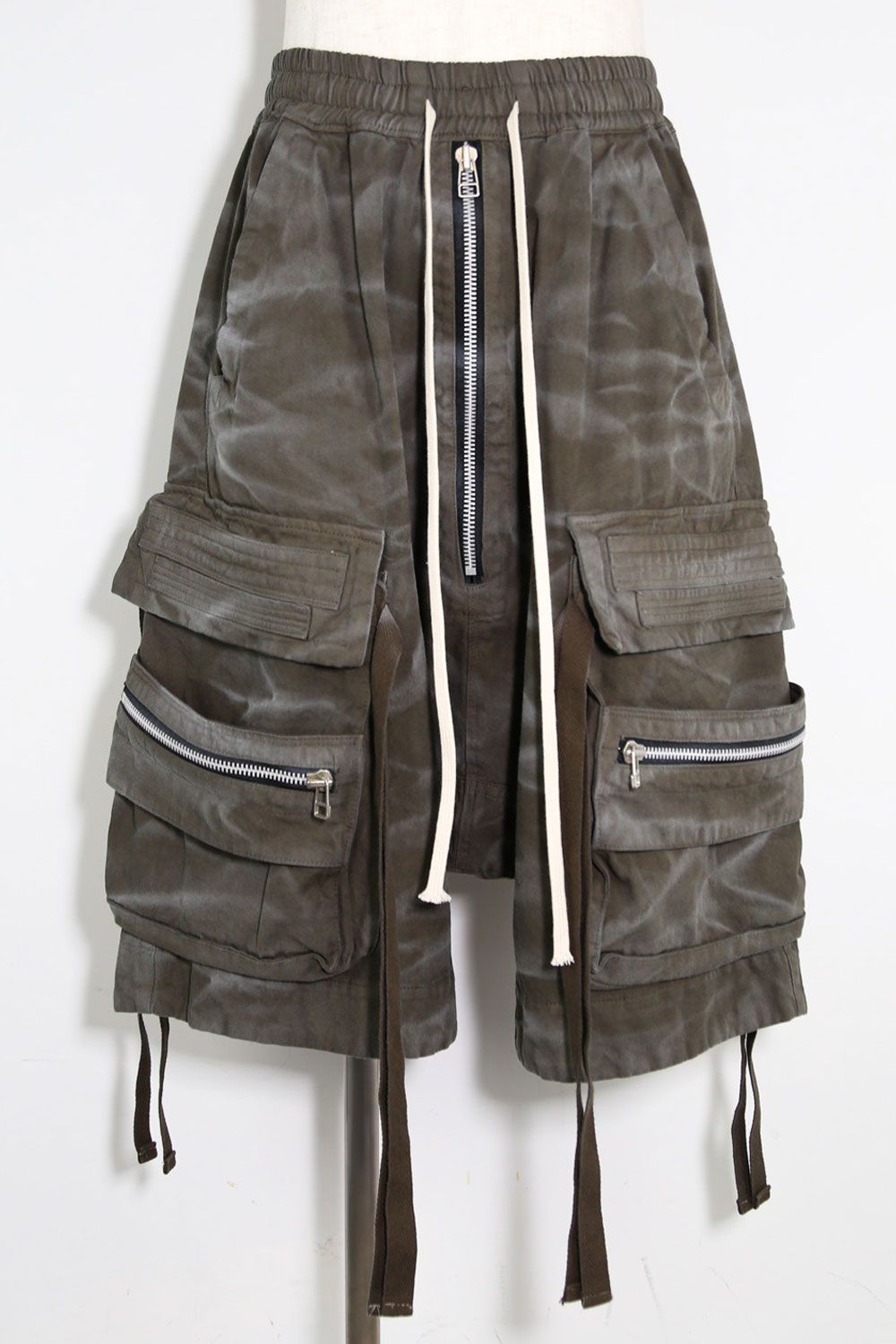 ヴィンテージ染めジップカーゴショーツ / Vintage Dyed Zip Shorts / カーキ