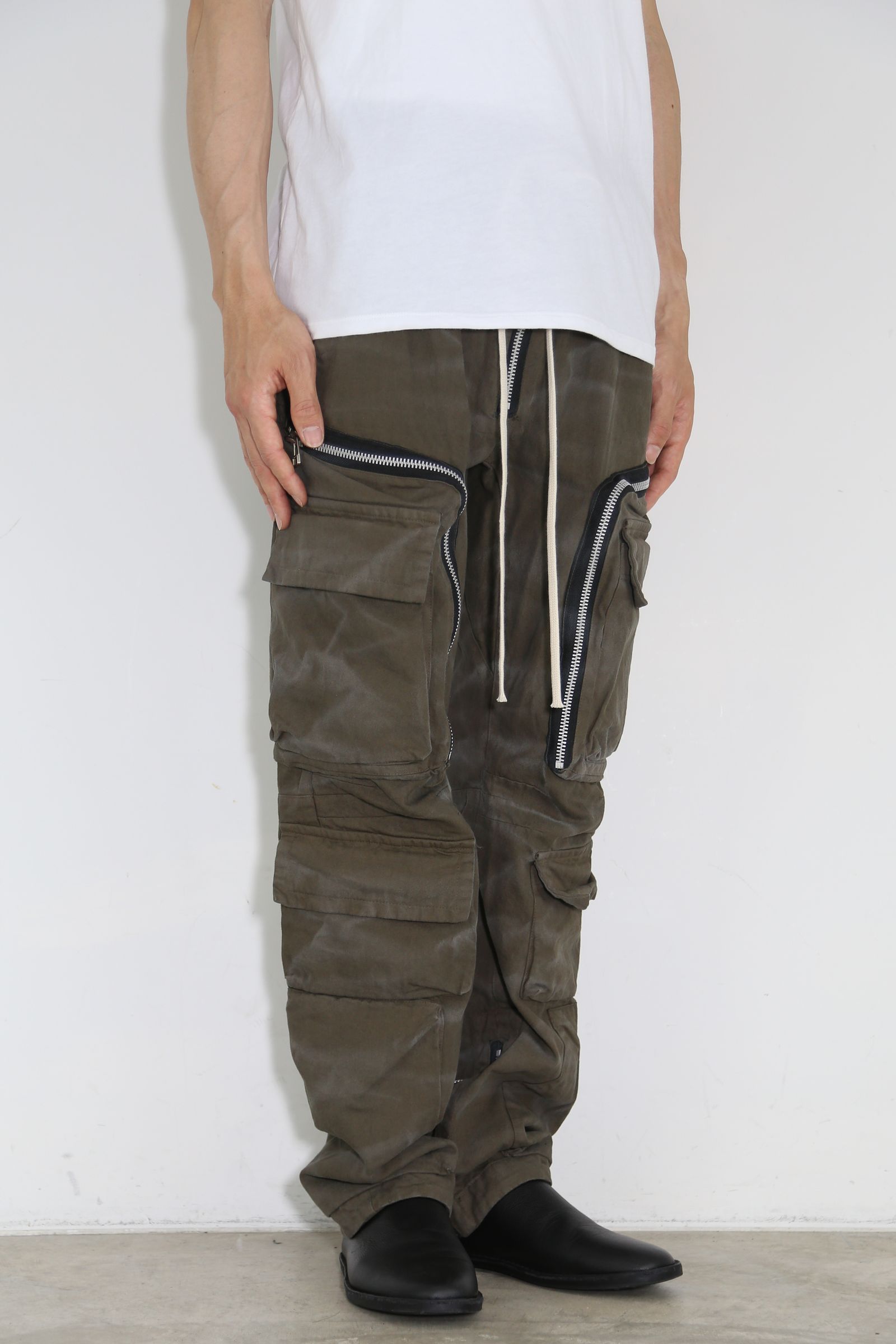 ヴィンテージ染めジップカーゴパンツ / Vintage Dyed Zip Long Pants / カーキ / ag-7036-1