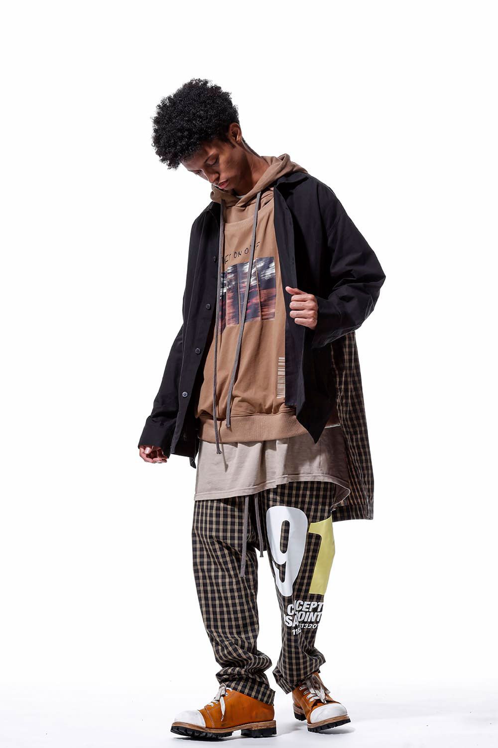 チェックフロントジップサルエルイージーパンツ / Check Front Zip Sarouel Easy Pants / イエロー
