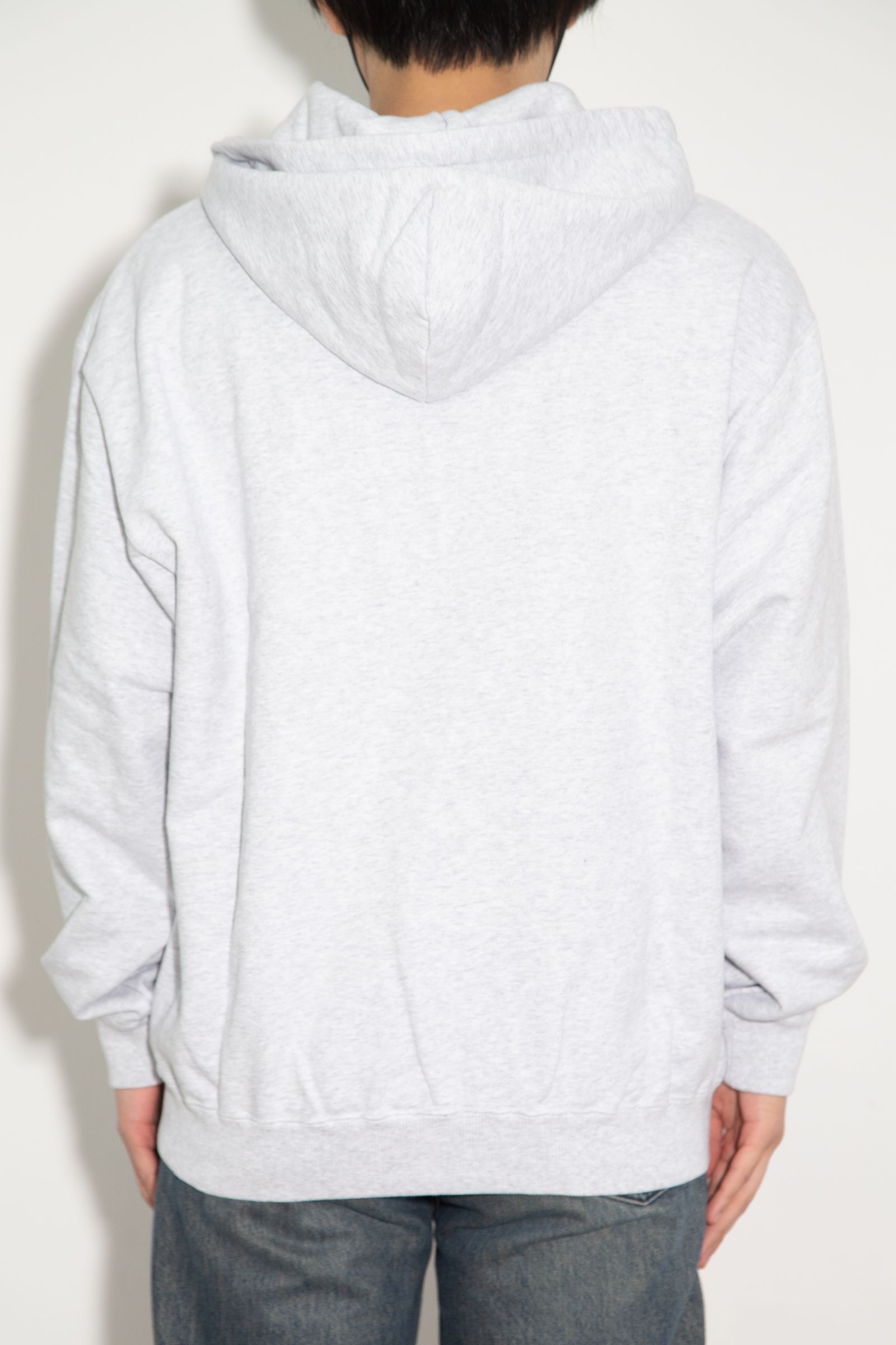 PERFORATED LEATHER LOGO ZIP UP HOODED SWEATSHIRT / アッシュ