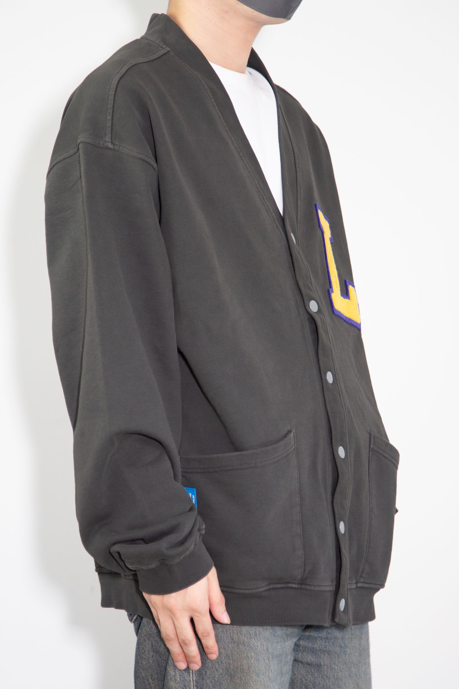 GARMENT DYED SWEAT CARDIGAN / チャコール