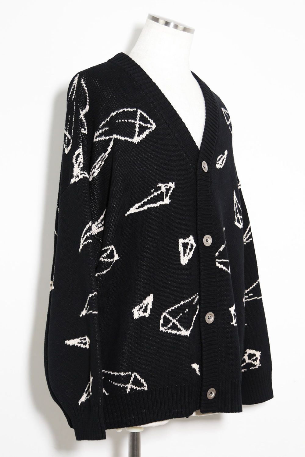 ピラミッド模様オーバーサイズカーディガン / Pyra Pattern Knit Cardigan / ブラック×アイボリー / ag-8010-2