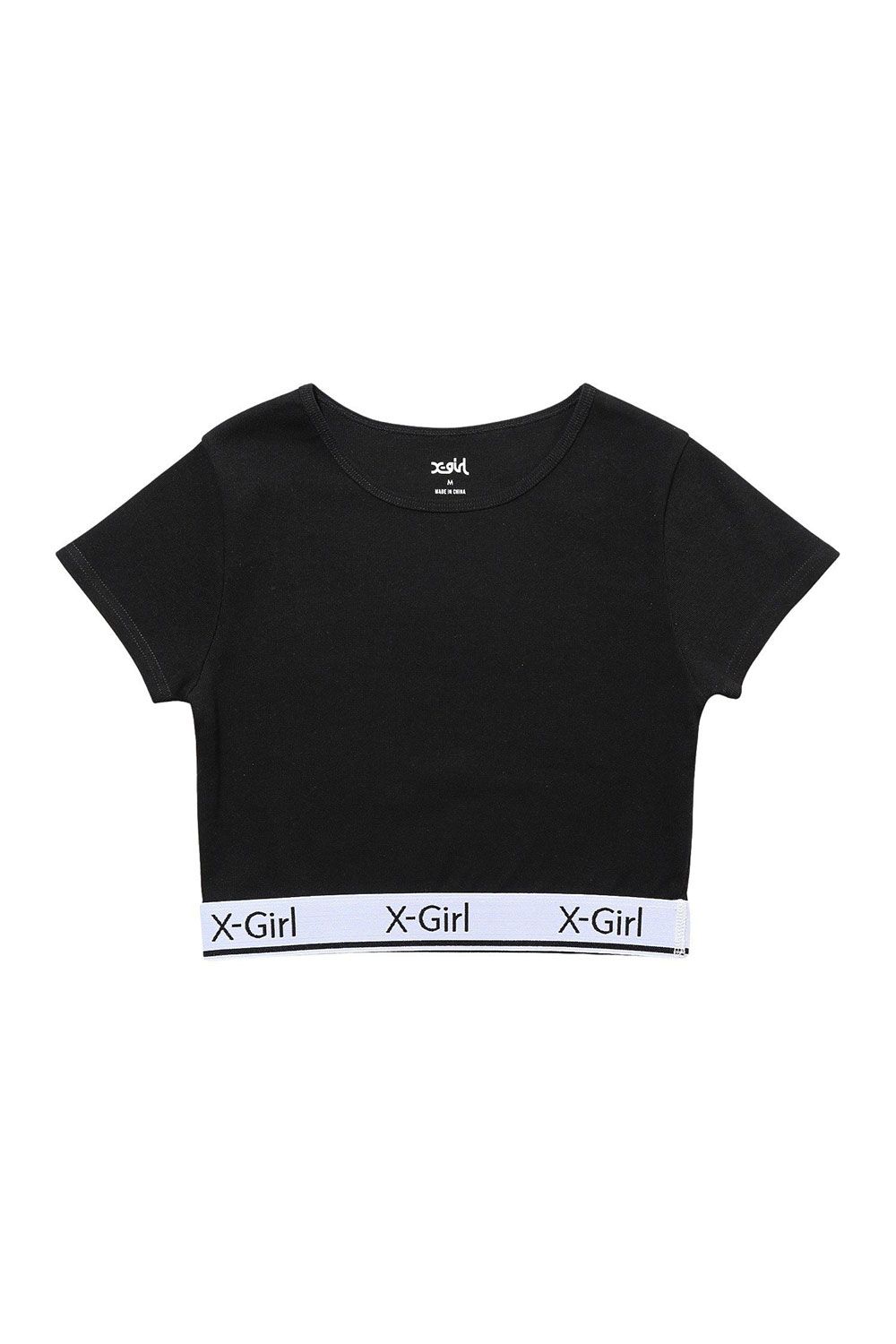 LOGO AND STRIPE CROPPED S/S TOP / ブラック