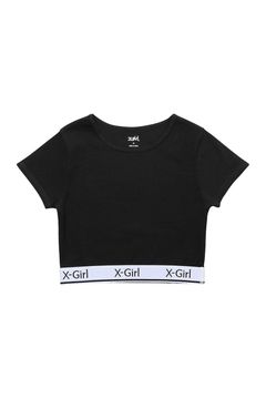 LOGO AND STRIPE CROPPED S/S TOP / ブラック