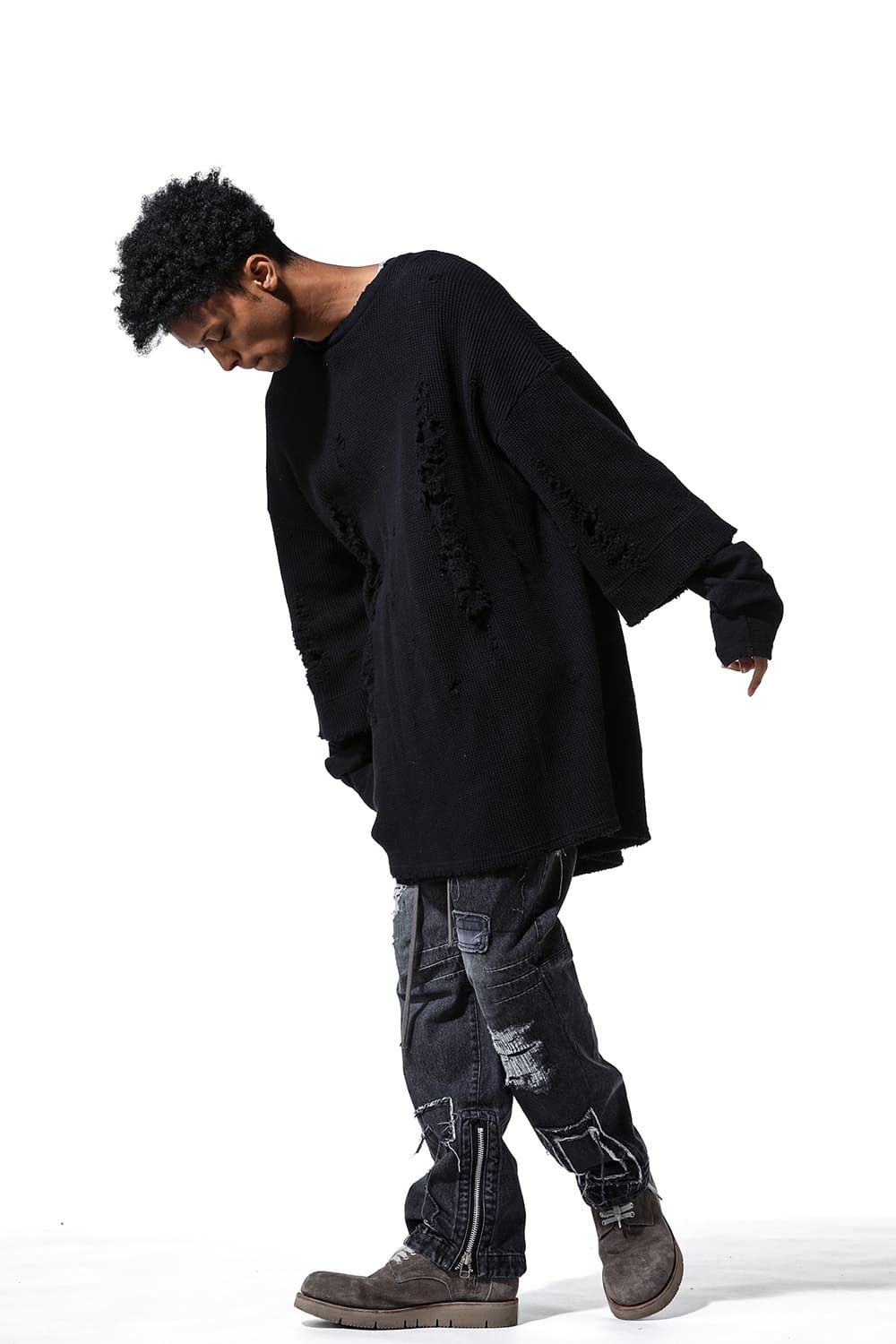 ダメージレイヤードオーバーサイズトップス / Damage Layered Pullover / ブラック / ag-8086