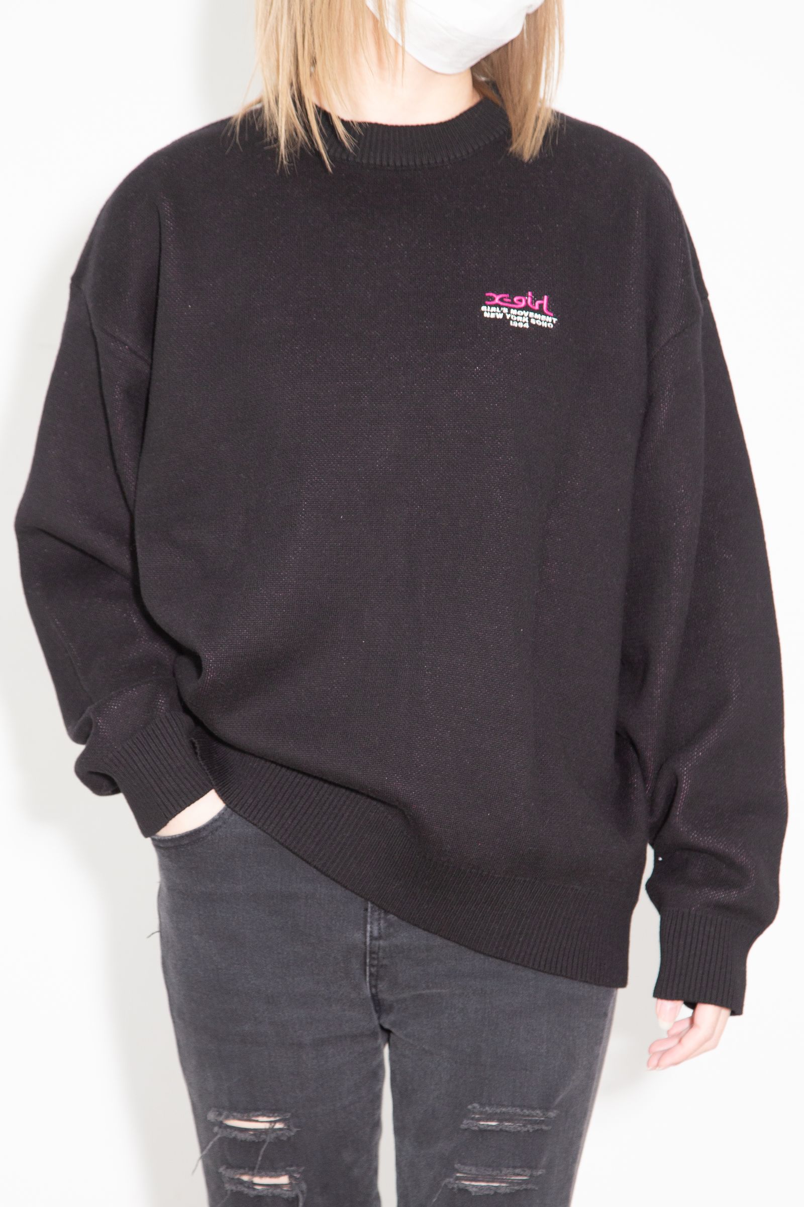 FACE JACQUARD KNIT TOP / ブラック