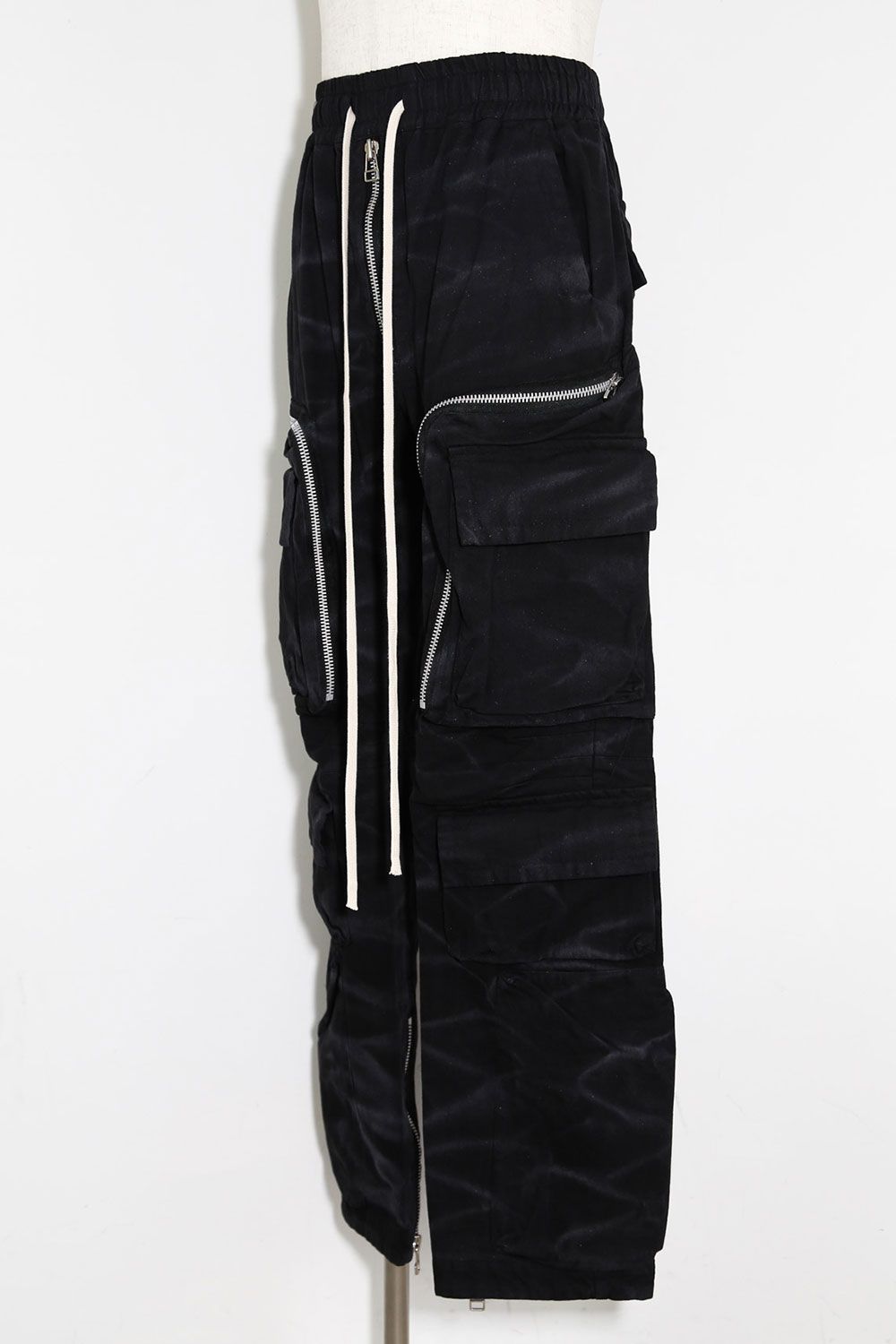 ヴィンテージ染めジップカーゴパンツ / Vintage Dyed Zip Long Pants / ブラック / ag-7036-1