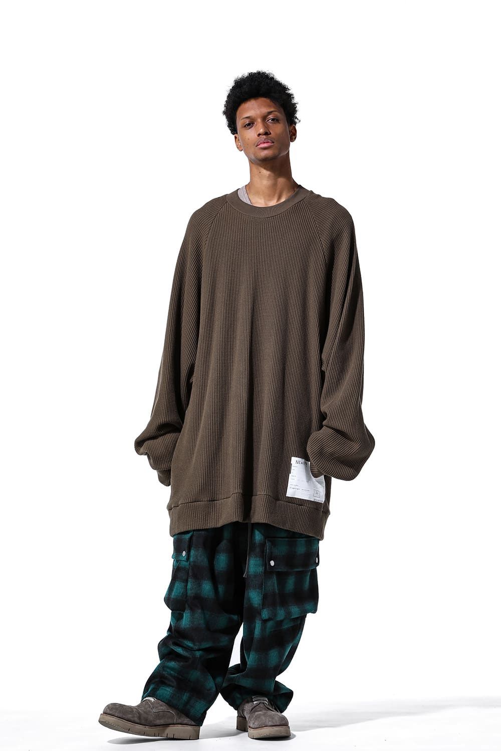 Waffle Dolman Long Pullover / ブラック