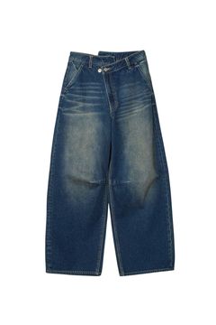 EMBLEM POCKET ASYMMETRIC WAIST DENIM PANTS / インディゴ