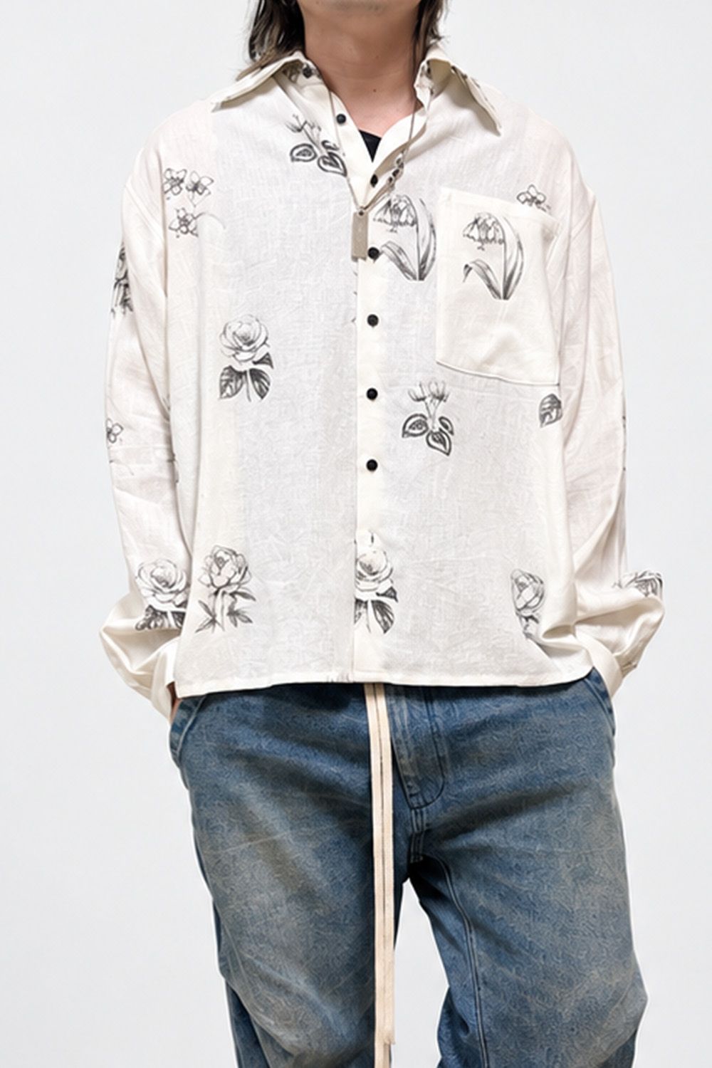Botanical Print Oversized Shirt / ホワイト