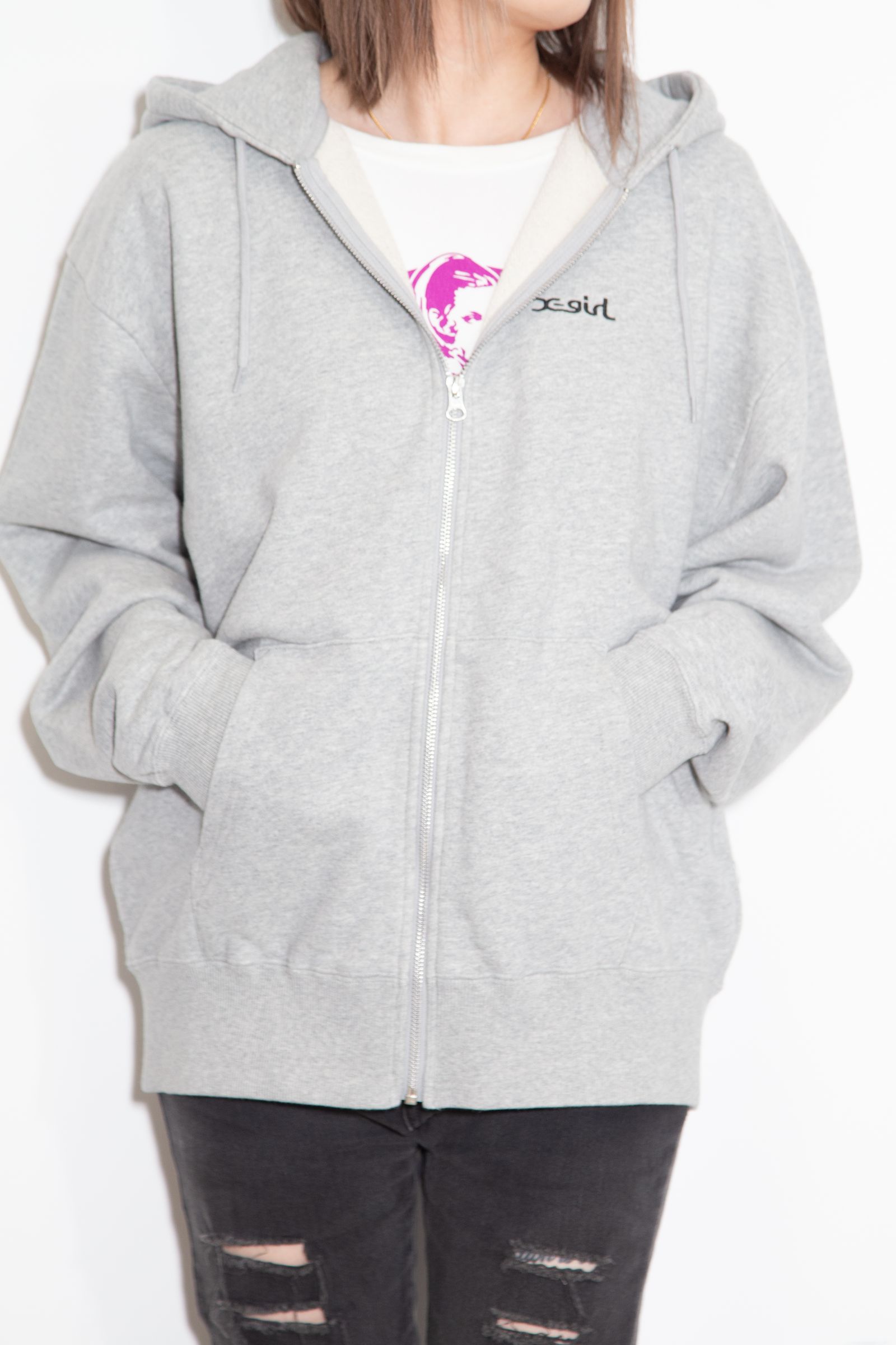 ARCH LOGO AND FACE PATCH ZIP UP SWEAT HOODIE / アッシュ