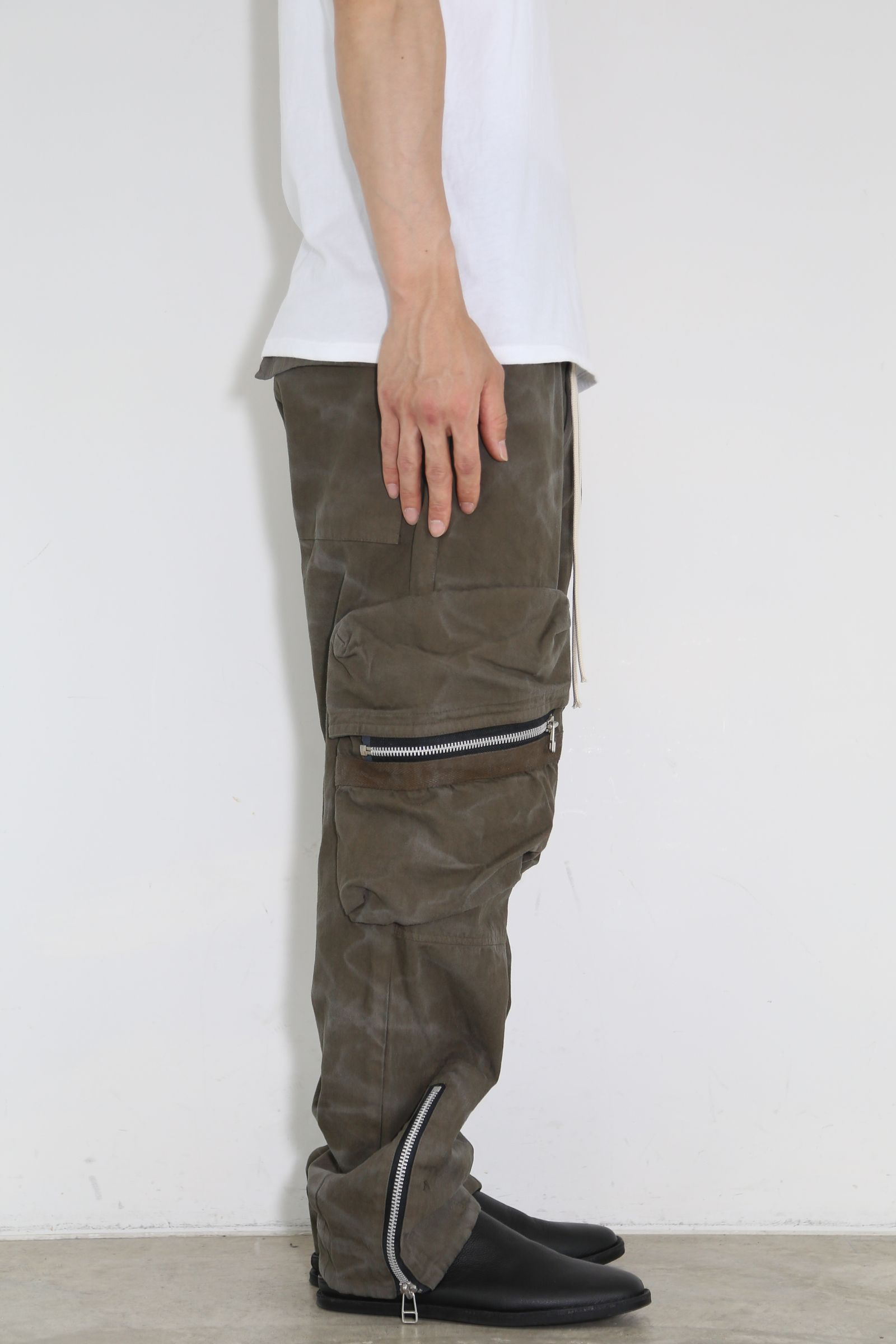 ヴィンテージ染めワイドカーゴパンツ / Vintage Dyed Pocket Long Pants / カーキ / ag-7035-1