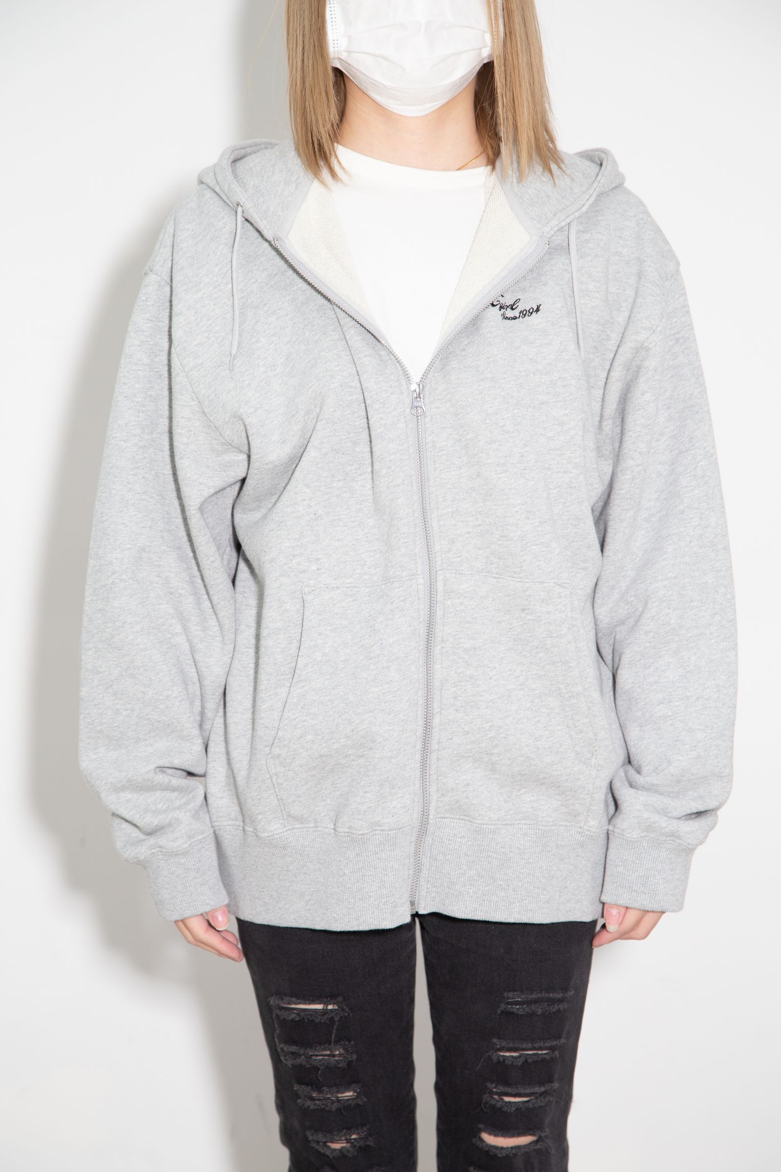 FACE BOX PATCH ZIP UP SWEAT HOODIE / アッシュ