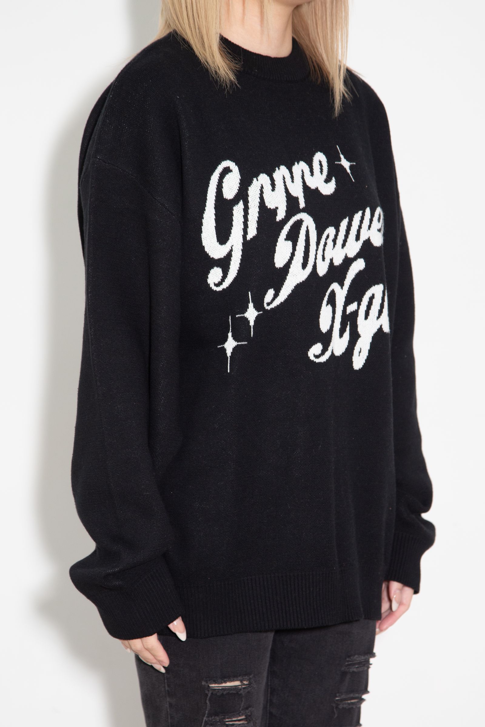 GIRL POWER LOGO JACQUARD KNIT TOP / ブラック