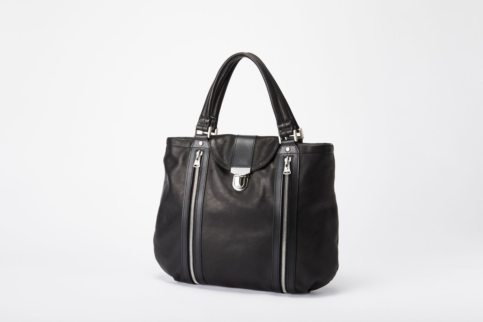 [2027年4月〜5月入荷予定] [263-03]  ファニチャーレザーミモザ鞣し ダブルZIPトートBAG / ブラック